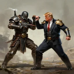 new vegas ncr veteran ranger fighting donald trump, concept art, 4 k