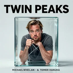 Twin Peaks poster artwork by Michael Whelan and Tomer Hanuka, Rendering of Brad Pitt trapped in a glass box, full of details, by Makoto Shinkai and thomas kinkade, Matte painting, trending on artstation and unreal engine