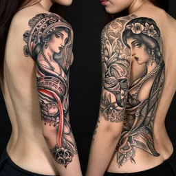 ornate tattoo designs of the female figure, inspired by manuela soto and zhuo dan ting