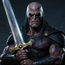 portrait of he - man, dark and mysterious and eerie and ominous character, he - man is holding the haunted power sword in his right hand, cinematic, epic, ultra - detailed, sharp focus on the face, zbrush, artwork by marcus whinney