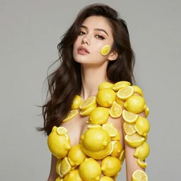the portrait of a sensual lemon that resembles an absurdly beautiful, graceful, elegant gravure idol made of lemons covering herself looking up, an ultrafine hyperdetailed illustration by kim jung gi, irakli nadar, intricate linework, bright colors, octopath traveler, final fantasy, unreal engine 5 highly rendered, global illumination, radiant light, detailed and intricate environment