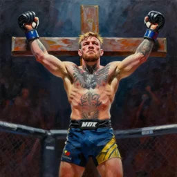 conor mcgregor on the cross, oil on canvas, digital art