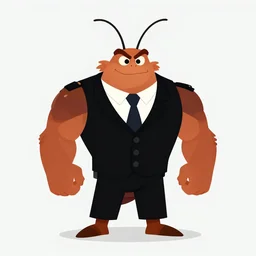 flat 2 d : : very muscular cockroach character securityguard : : black suit tie : : head torso legs feet : : lorax movie : : artstation