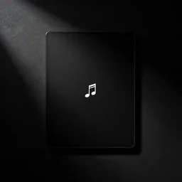 black screen with a tiny musical note in the center, simple digital art, AMOLED