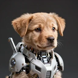 A puppy in cybernetic mecha armor, bust portrait, art by Eugenia firs ArtStation, Octane render, intricate detail, smooth, sharp focus,