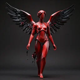 a beautiful red and black 3 d geometrically printed mannequin in the style of michael cheval, chrome roses dripping black iridescent liquid, winged victory!!!, moody, dramatic, introspective, 4 k, trending on artstation, photorealistic, volumetric lighting, octane render