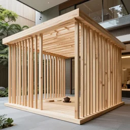 light wooden construction designed by sou fujimoto for a tea drinking ceremony