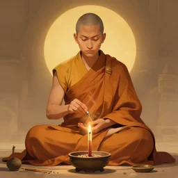 a Tabaxi monk meditating over incense, digital art, warm lighting, WLOP