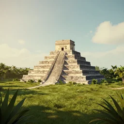 A serene landscape with a singular building in the style of Maya rendered in Arnold