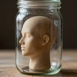 a human head inside a glass jar