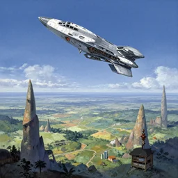 alien landscape with spaceships lading and lifting off by greg rutkowski and james gurney