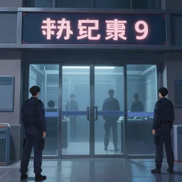 Scene within the location called 'Public security section 9'. Cyber anti-crime background environment. Screenshot from an episode of the anime 'Ghost in the shell: Stand Alone Complex' (2003). Produced by 'Production I.G'. Original manga by Masamune Shirow. Art direction by Kazuki Higashiji and Yuusuke Takeda.