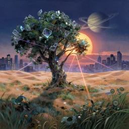 nature by camille pissarro, galactic studio ghibli anime darkacademia morning sun meadow at night apocalyptic at dusk sandstorm synthwave made of glass elysian laser nature futuristic crystal liberty city dieselpunk saturn, archdaily, wallpaper, highly detailed, trending on artstation.