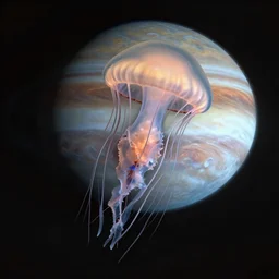 alien jellyfish floating inside the atmosphere of jupiter