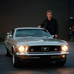 designed by john delorean stylized poser of a single 1 9 6 9 fastback mustang ( mk 2 ford gt 4 0 ) delorean, large led lights, ektachrome photograph, volumetric lighting, f 8 aperture, cinematic eastman 5 3 8 4 film
