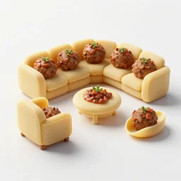 pasta and meatballs shaped into a living room set