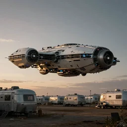 nostromo spaceship, moody, magic hour, trailer park, insanely detailed, trending on artstation, cinematic, advanced technology, hyper realistic, photorealistic, octane render, 8k, sophisticated, elite, proportion, connected, muted colors, ultra real engine