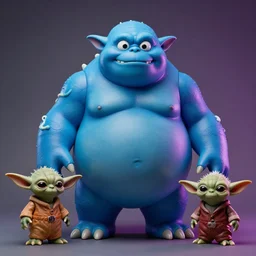 hyperrealistic rendering, fat cronenberg flesh monster smooth kaiju blue yoda by art of skinner and richard corben and jeff easley, skull, white worms, eyeballs, eyeballs, product photography, action figure, sofubi, studio lighting, colored gels