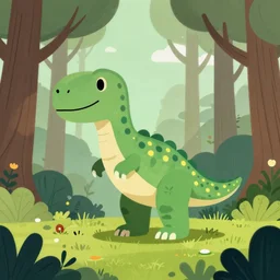 an illustration of a dinosaur 5 8 1 i in the woods, trending on artstation, central composition, very cartoon, shape focus, high detailed, by anton fadeev 1 9 3 2