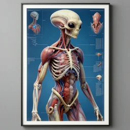 highly detailed medical anatomy poster of an alien