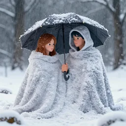multicolor 3 d render of couple hides in snow and rain mystery by @ rikoosten broek created at contemporary in high resolution, with inspiring feeling