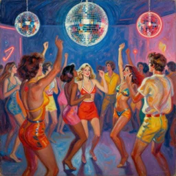 sixties disco party, summer, neon light, painting by gaston bussiere, craig mullins, j. c. leyendecker