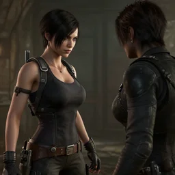 jill from resident evil, hyper realistic, facing nemesis
