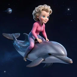betty white riding a saddled dolphin in space, 2 0 2 1 weta digital, cinematic vfx