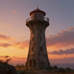 sunset watchtower, concept art, digital painting, trending on artstation, deviantart, epic composition, extremely detailed, ambient lighting, masterpiece, sharp focus, octane render