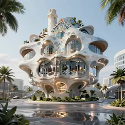 highly detailed futuristic floating  architecture by Antoni Gaudí and Santiago Calatrava, reflective lighting, empty streetscapes, tropical vegetation, ground-level view, puddles of water, stunning sunny lighting, sunrise, vivid colors, in the style of pixar animation, trending on Artstation, 8k, matte painting, ray tracing, hyper detailed, unreal engine 5, cinematic, epic lighting, cryengine, octane render, cyberpunk, red and orange glow, vibrant