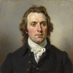 a head and shoulders portrait painting of ted bundy wearing a colonial outfit without a hat looking off camera, a character portrait, american romanticism, oil on canvas, soft focus