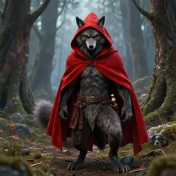 werewolf bersus red riding hood, 3d scene, zenith view, Richard Corben, artstation, cgsociety, unreal engine, ultra realistic