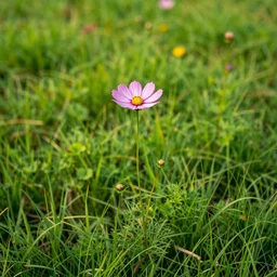 A flower standing tall in a grass field, digital art but as photography