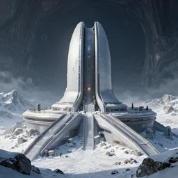 matte painting of a colossal observatory on a snowy mountain top, realistic rendering, unreal engine, 4k, hdr, high dynamic range, f12, michael whelan, james gurney, high tech, star wars cavern interior