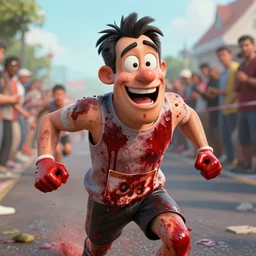 goofy covered in blood in a race, digital art, highly detailed