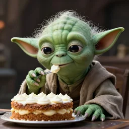 yoda eating cake, still frame from star wars : return of the jedi