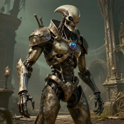 a shot of a victorian, biomechanical, beksinski enemy in a aaa video game