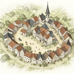 diorama of a medieval village, orthographic projection