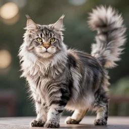 a cute Maine coon cat with tail extended fluffy pixiv bokeh high quality 8k award winning photograph