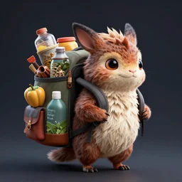 a xanathar creature carrying a backpack full of supplies in the style of pixar, adorable and whimsical,, fantasy, elegant, digital painting, artstation, unreal engine, octane render, concept art, matte, sharp focus, vibrant colors, high contrast, illustration, art by justin gerard