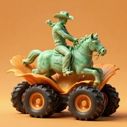 a cowboy turning into blooms by slim aarons, by zhang kechun, by lynda benglis, by frank frazetta. tropical sea slugs, angular sharp tractor tires. bold complementary colors. warm soft volumetric light. 8 k, 3 d render in octane unreal engine. a manly cowboy riding petals sculpture by antonio canova. jade green and ochre