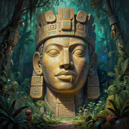 a giant! statue of steve buscemi's head, inside an aztec! jungle, cosmic horror painting, elegant intricate digital painting artstation concept art by mark brooks and brad kunkle detailed