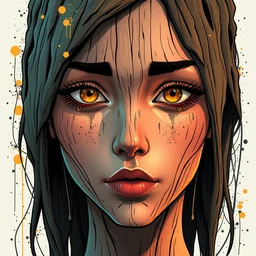 beautiful face, made of wood, golden tears, dramatic lighting, maximalist pastel color palette, splatter paint, pixar and disney concept, graphic novel by fiona staples and dustin nguyen, peter elson alan bean wangechi mutu, clean cel shaded vector art, on artstation