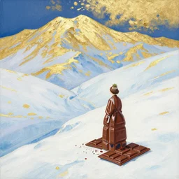 the lone chocolatier in the strawberry ice hills. gouache and gold leaf by the award - winning mangaka