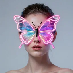 a portrait of a beautiful woman with a neon butterfly covering her face head, cult secret society art by james paick, and shaddy safadi, trending on artstation, ultra detailed, hyper realistic 4 k, octane render, cinema 4 d, c 4 d, rtx, nvidia render, nvidia vmaterials, raytracing, render beeple, mike winkelmann, nick den