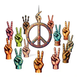 psychedelic peace signs wide angle shot, white background, vector art, illustration by frank frazetta and salvador dali