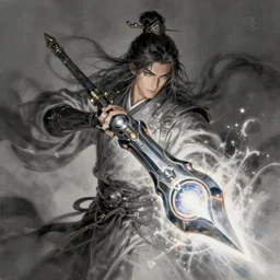 A sorcerer wielding a futuristic super weapon, bust shot, smooth, intricate, elegant, power aura, digital painting, artstation, concept art, high tech fantasy, sharp focus, illustration, art by Zhang Jingna-H 640