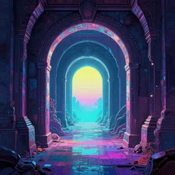 a ancient portal to another dimension, retrowave art, trending on art station