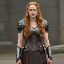 full shot photo of emma stone as a valkyrie warrior