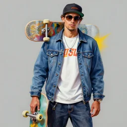 a picture of a fashionable gran holding a skateboard, an airbrush painting by marco mazzoni, featured on zbrush central, generative art, zbrush, behance hd, airbrush art